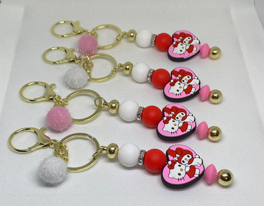 Hello Kitty Beaded Bar Keychain with Pompom Charm