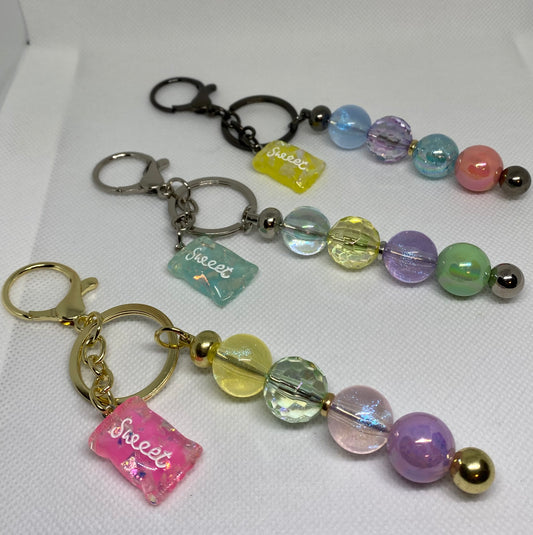 Sweet Bubble Gum Beaded Bar Keychain with Candy Charm